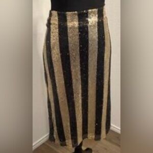 Ashley Stewart Glittering Black and Gold Striped Pencil Skirt